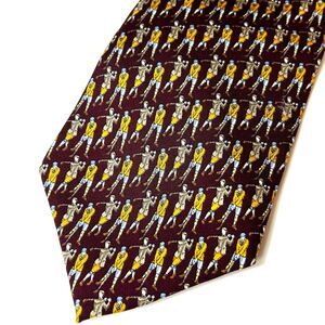 Brooks Brother Makers Burgundy with Yellow Blue Golfers Pattern 100% Silk Tie